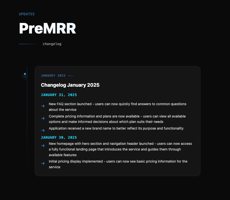 Changelog demo showing how to share URLs